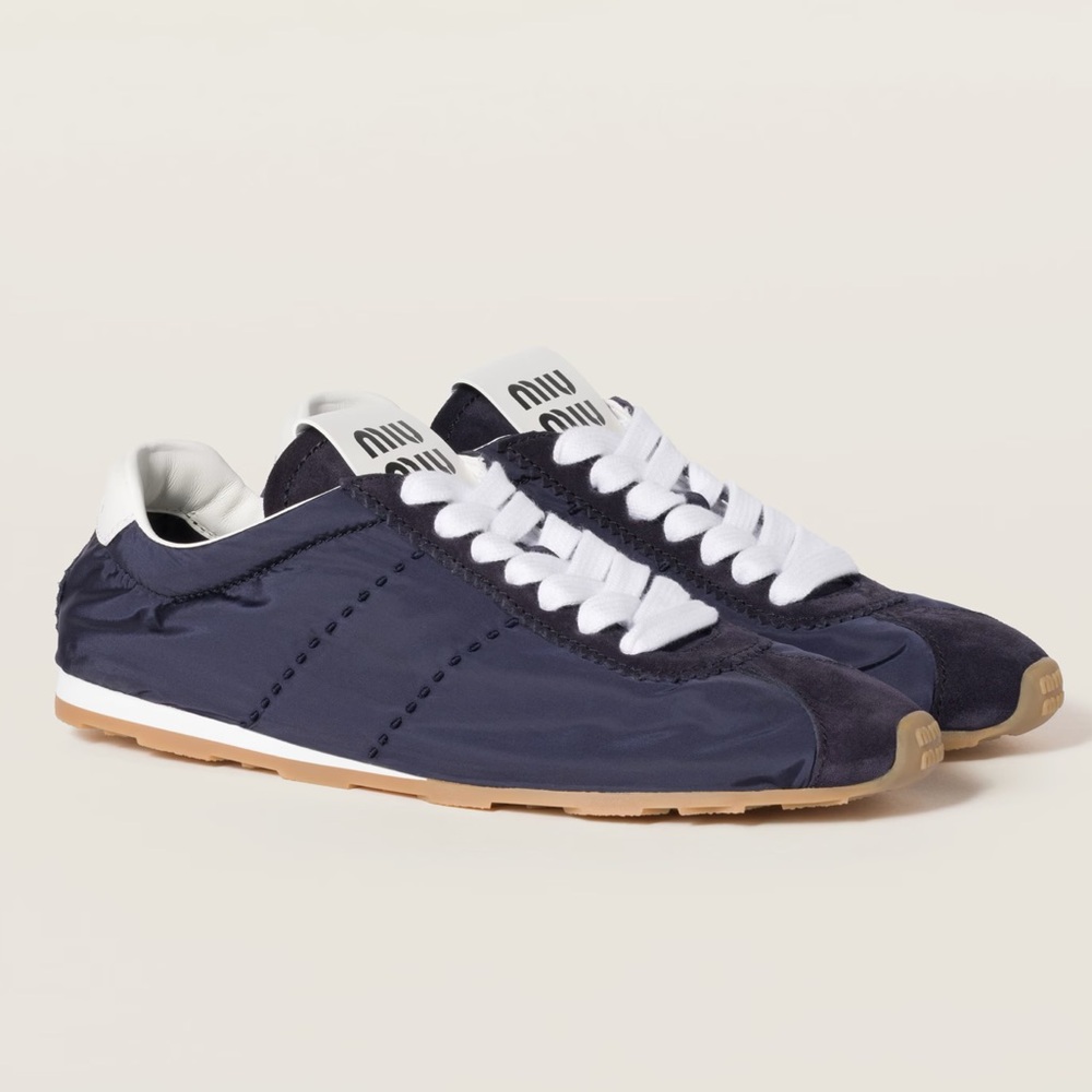 Miu Miu Plume Technical fabric and Suede Navy Sneakers 37 with charms and laces - Picture 3 of 7